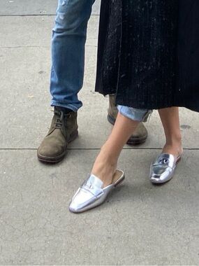 Michael Kors Metallic Silver Leather Mule Loafers